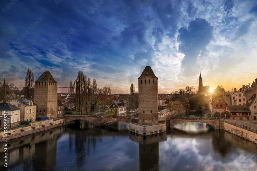 Obraz premium Strasbourg, medieval bridge Ponts Couverts is located in the historic district 