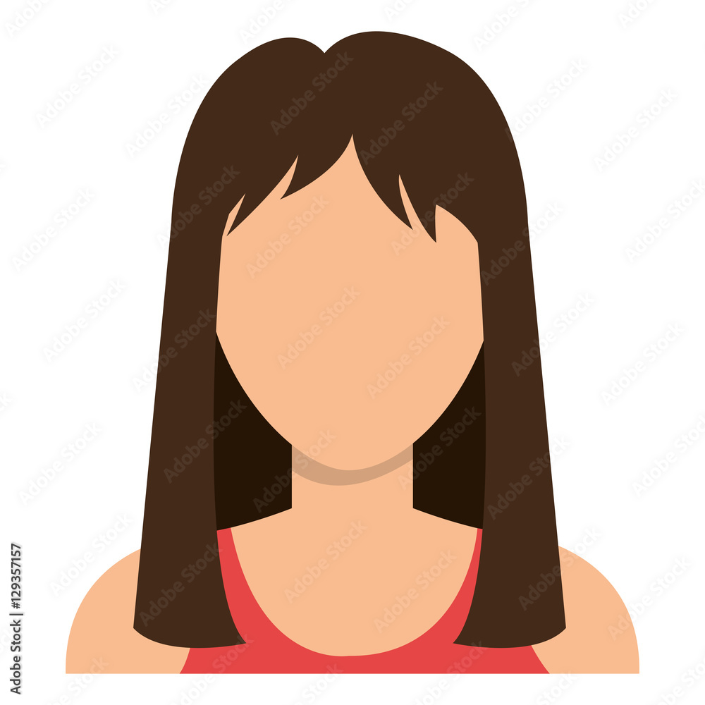 Young woman with brown hair avatar over white background, vector illustration.