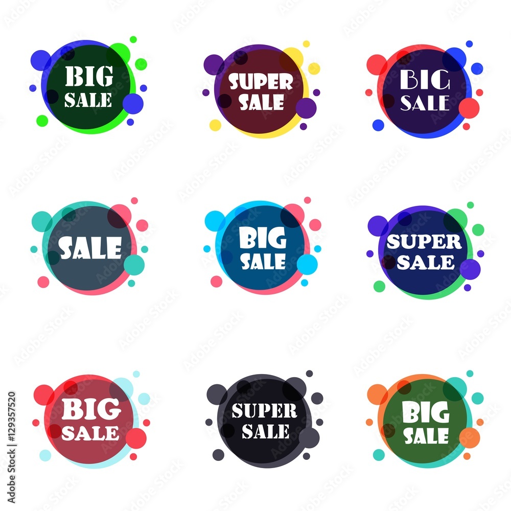 Obraz premium Set of flat design sale stickers. For online shopping, product promotions, website and mobile website badges, ads, print material. Vector illustration.