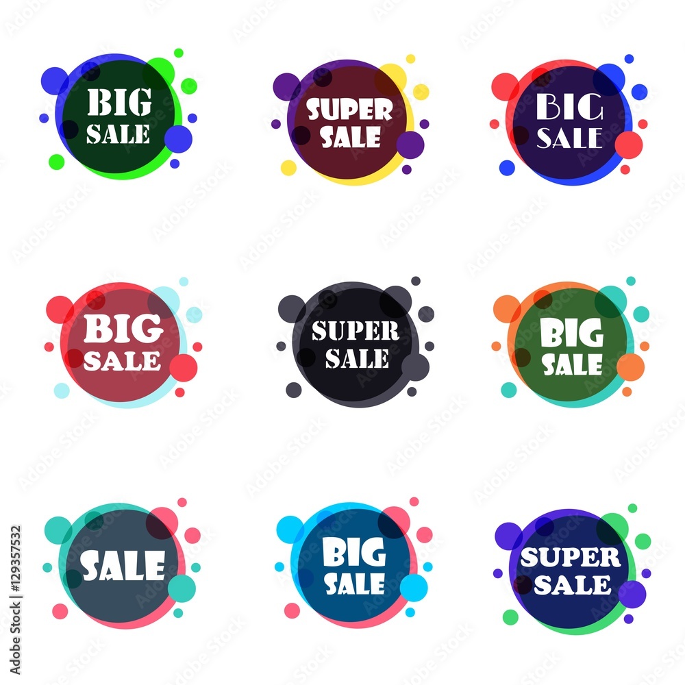 Set of flat design sale stickers. For online shopping, product promotions, website and mobile website badges, ads, print material. Vector illustration.