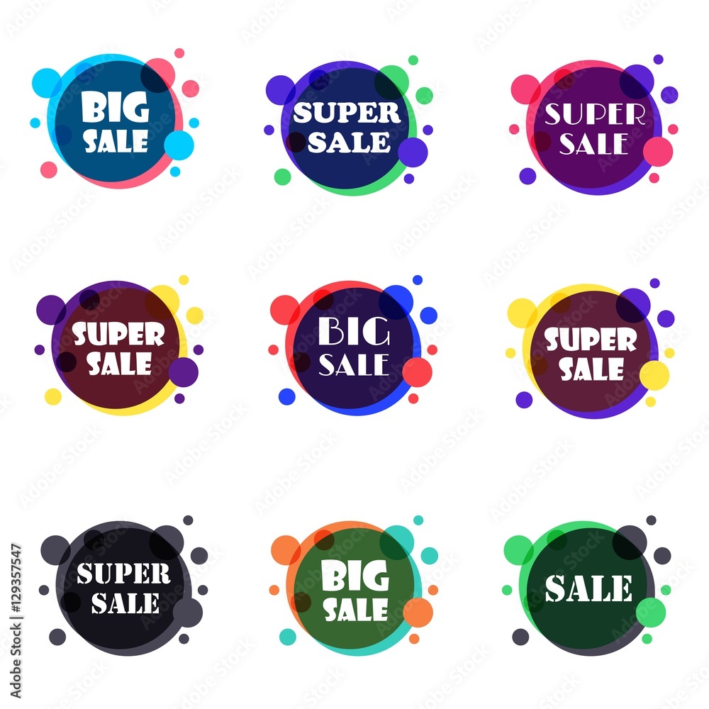 Obraz premium Set of flat design sale stickers. For online shopping, product promotions, website and mobile website badges, ads, print material. Vector illustration.