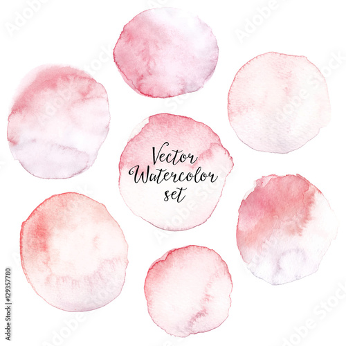 Watercolor light pink round stains set isolated on white background
