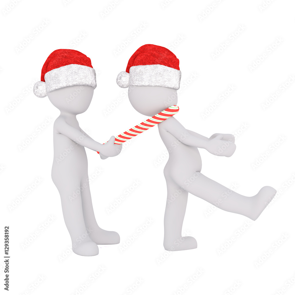 3d man frog marching a friend with a candy cane