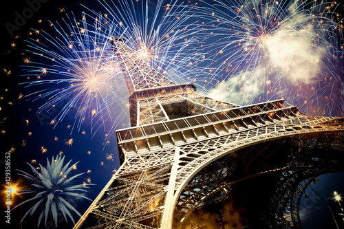 Eiffel tower (Paris, France) with fireworks photo