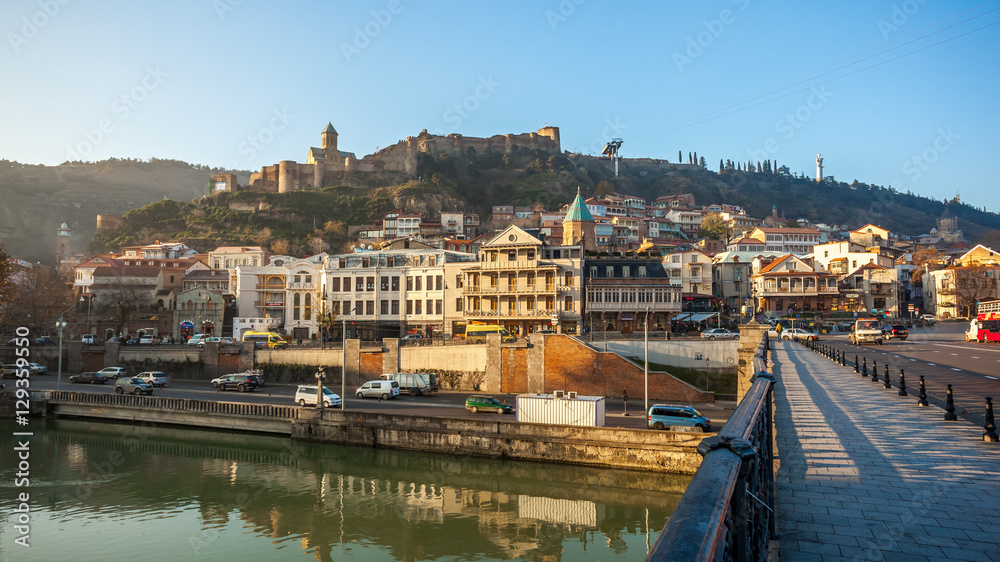 Narikala fortress and the old town of Tbilisi in the morning, Ge