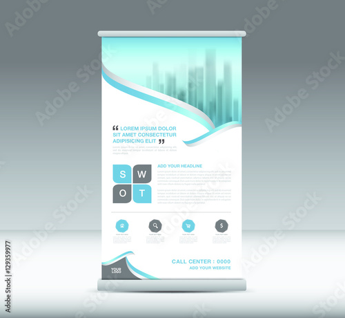 Blue Roll Up Banner template vector illustration, banner design