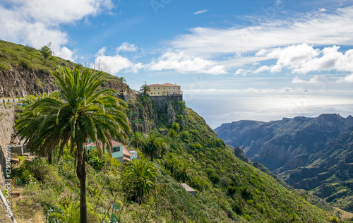  View down the valley towards roque de agando and Vallehermoso, La Gomera, Canary Islands photo