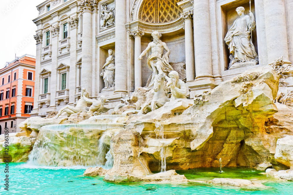 View of the Trevi Fountain in Rome, Italy. 