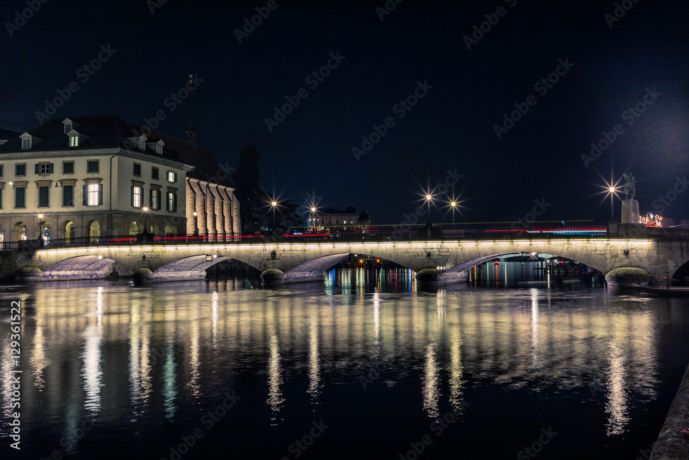 Bridge on the Limmat at night in Zurich