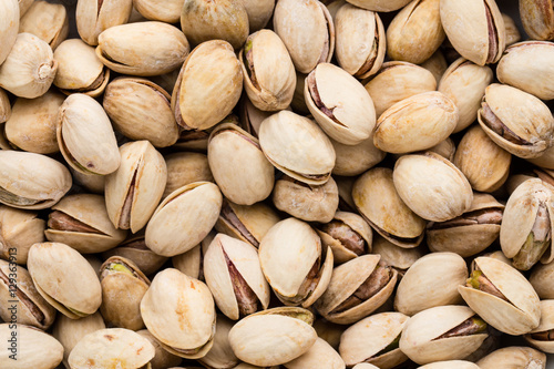 Roasted and salted pistachios in shell.