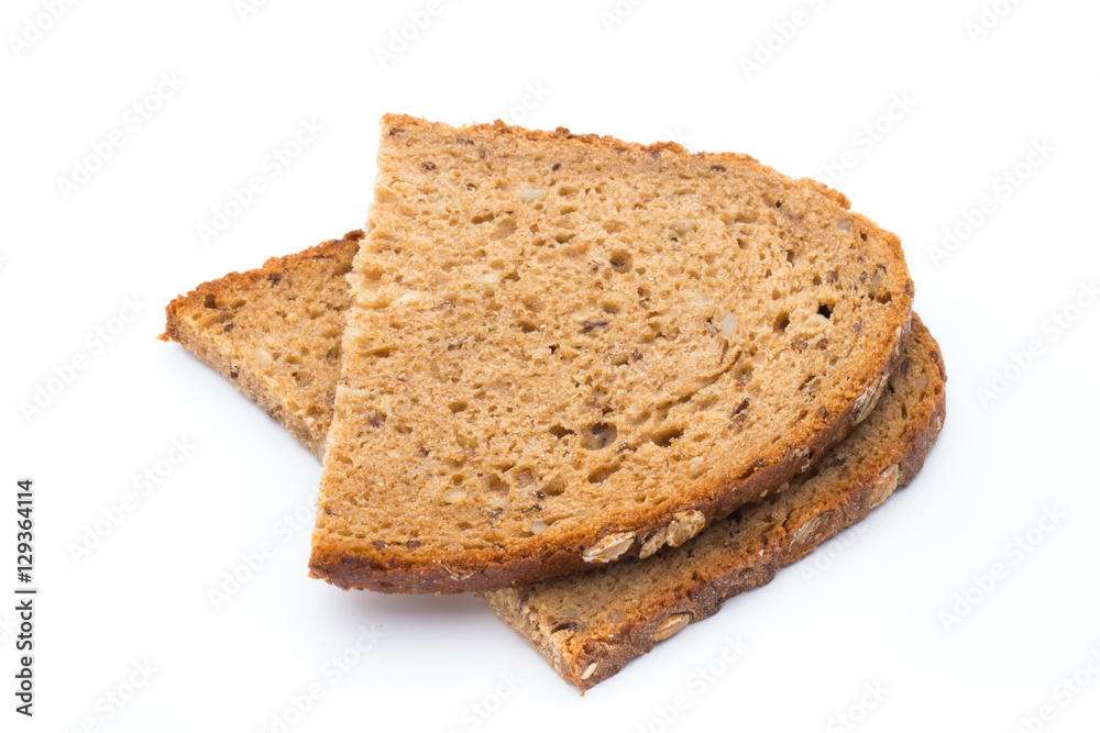 Slices of rye bread isolated on white background.