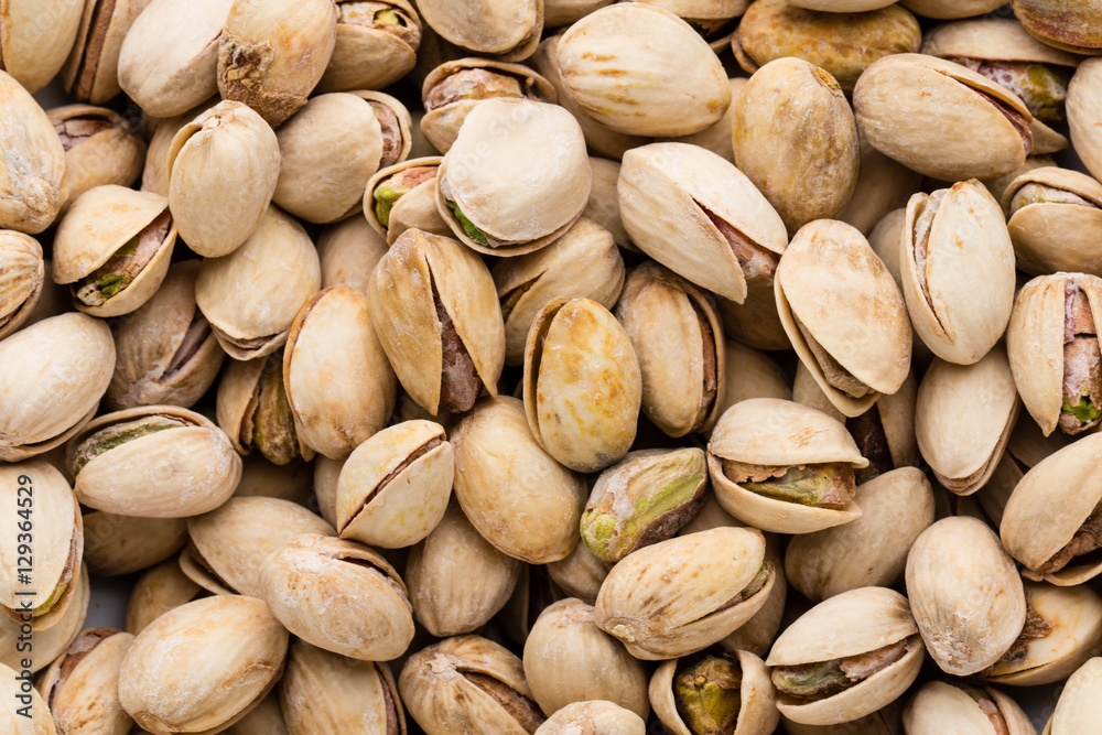 Roasted and salted pistachios in shell.