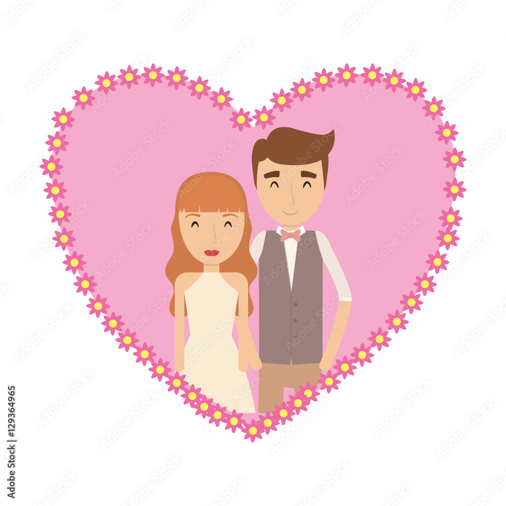 Couple of newlyweds frame decorative vector illustration design Couple of newlyweds frame decorative vector illustration design
