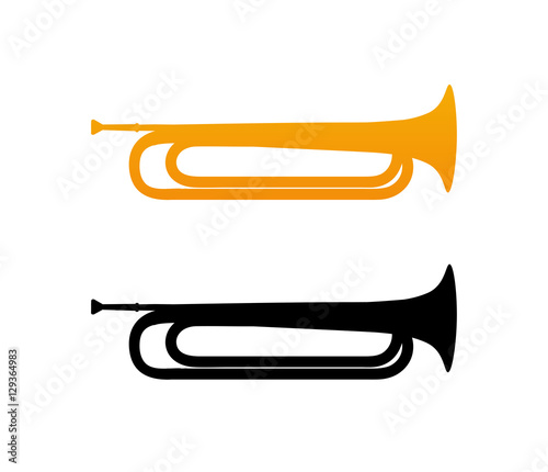 Golden Bugle Icon with Black Silhouette isolated on white background.