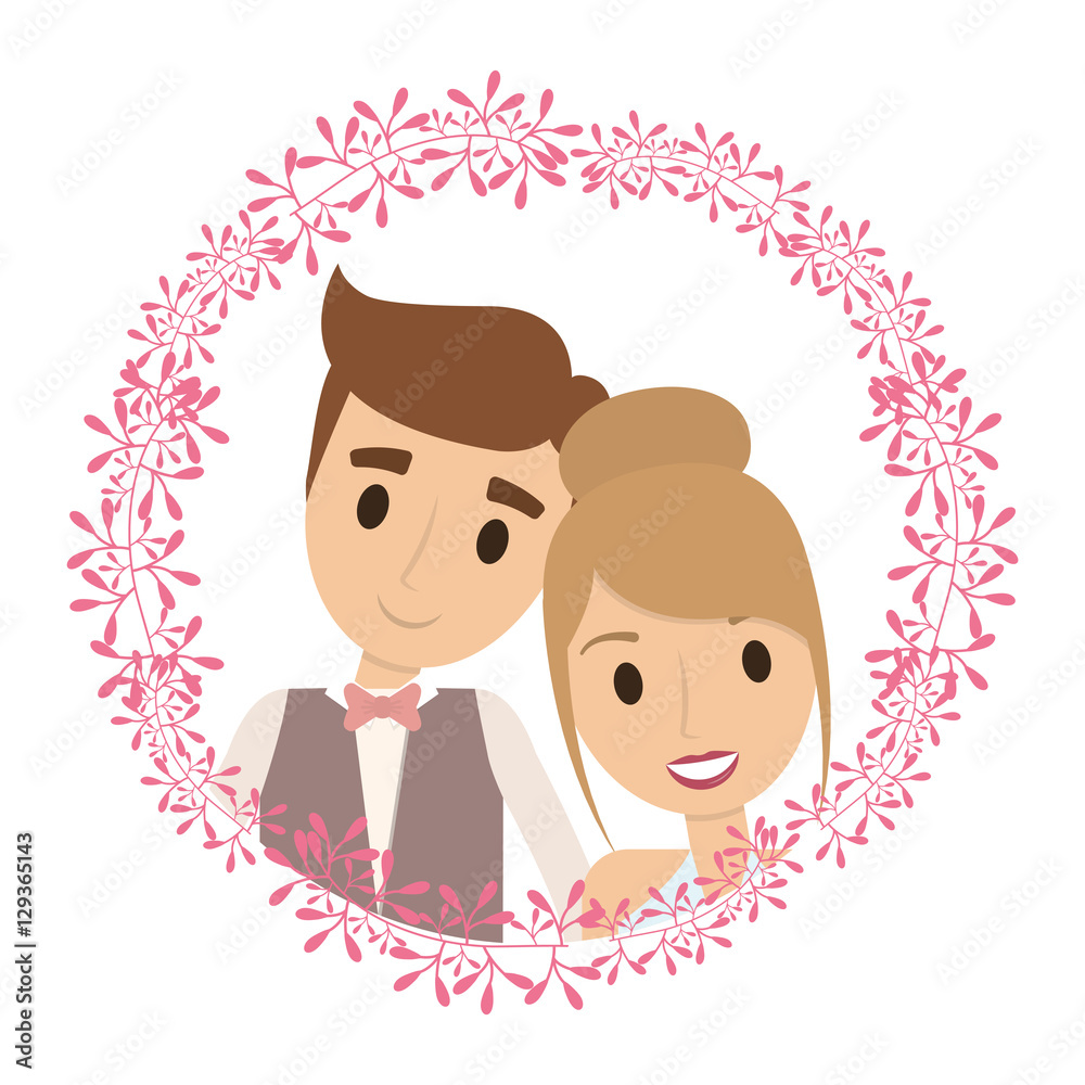 Couple of newlyweds frame decorative vector illustration design Couple of newlyweds frame decorative vector illustration design
