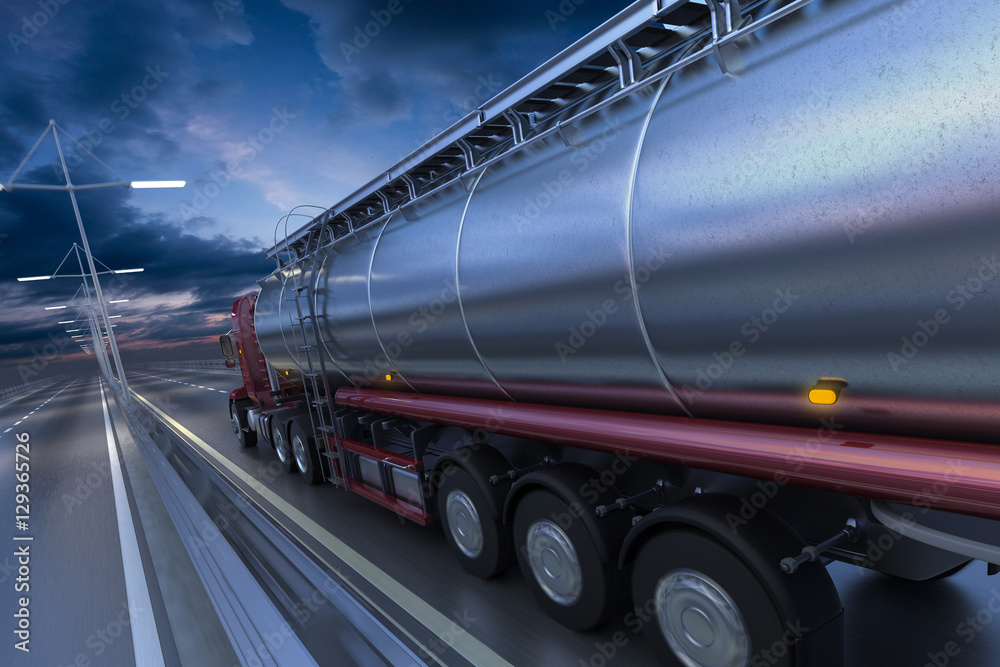 3D rendering of Tanker on the road at dawn