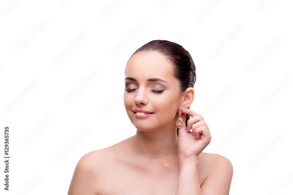 Beautiful woman with jewellery isolated on white Beautiful woman with jewellery isolated on white