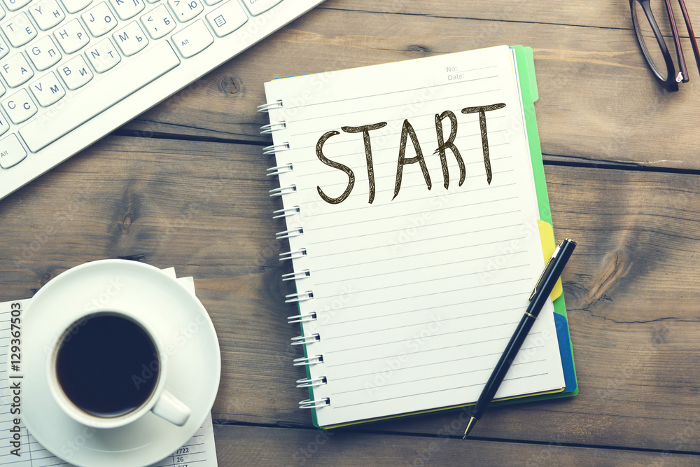 start text on notebook on desktop start text on notebook on desktop