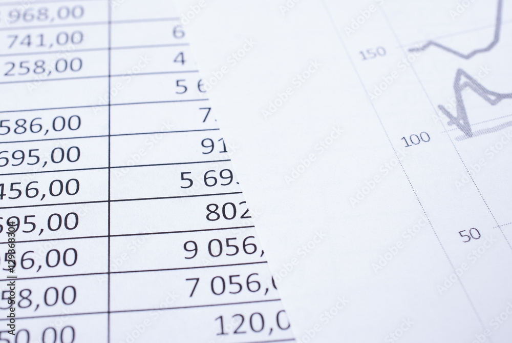 Printed financial statements on a table close-up Printed financial statements on a table close-up