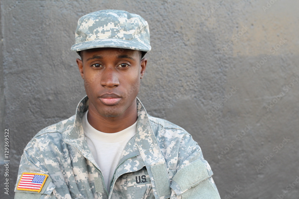 Young army man showing desolation with copy space 