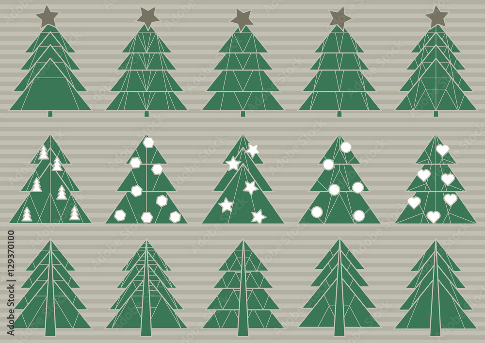 Obraz premium Vector set of origami Christmas trees