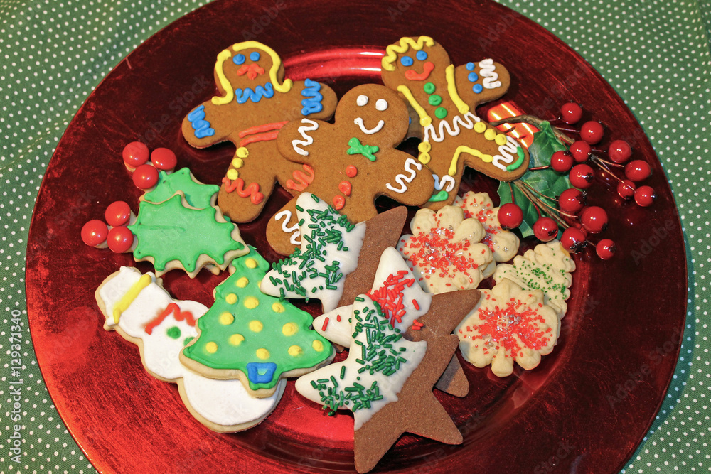 Plate of Decorated Christmas Cookies
