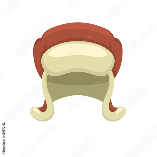 Cartoon winter hat isolated on white background. Vector flat and simple style illustration template for Merry Christmas and Happy New Year art and design. Ushanka or earflaps hat