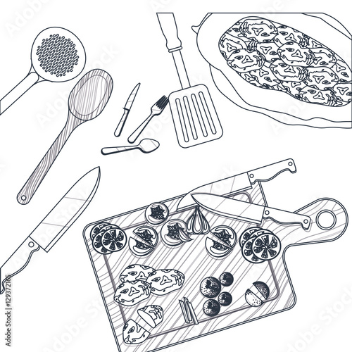 Cutlery turner spoon knife and table icon. Kitchen supply tool and cooking theme. Isolated design. Vector illustration