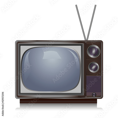 Realistic vintage TV isolated on white background, retro