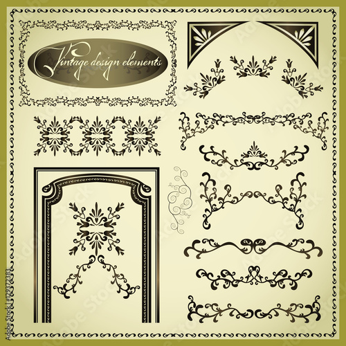 Set of decorative design elements, vintage