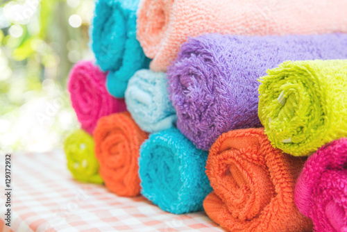 Roll of Multicolor towels use in spa club