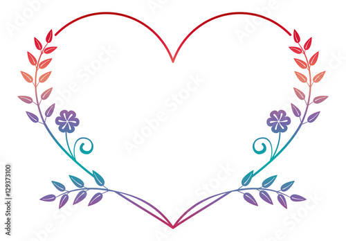 Beautiful heart-shaped flower frame with gradient fill. Color silhouette  frame 