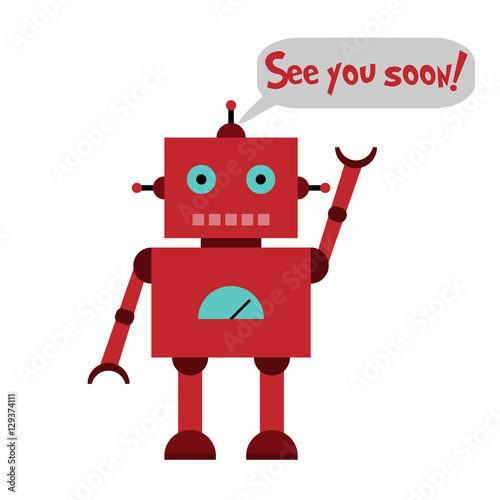 Vector illustration of a toy Robot with text See you soon!
