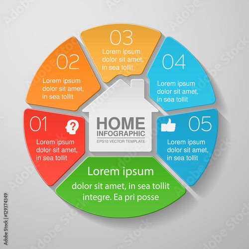 Vector infographic template, 5 options, home