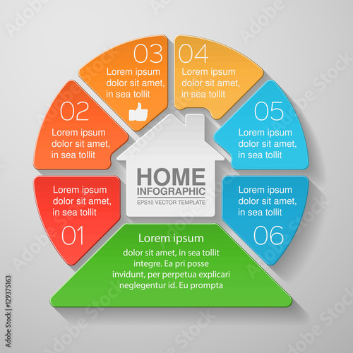 Vector infographic template, 6 options, home
