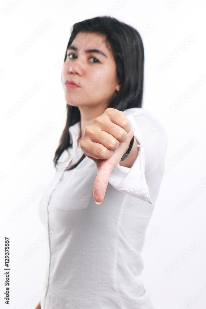 Young Asian Businesswoman Showing Thumb Down Young Asian Businesswoman Showing Thumb Down