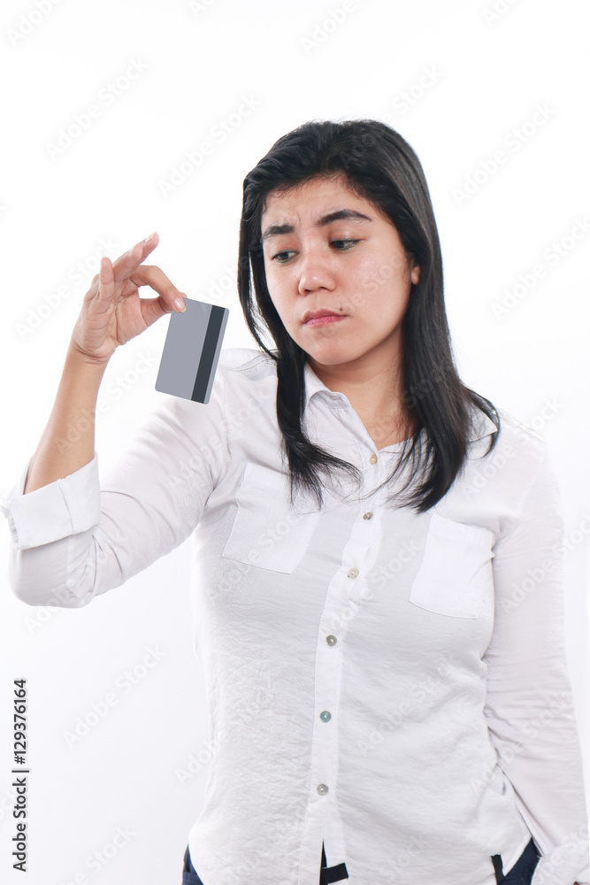 Sad Asian Woman With Her Credit Card Sad Asian Woman With Her Credit Card