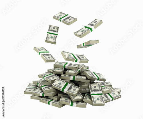 Stack of money american dollar bills falling into a pile without