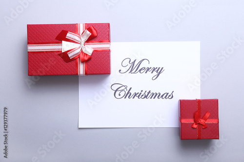 Merry christmas and happy new year card, gift box, ball with red decoration