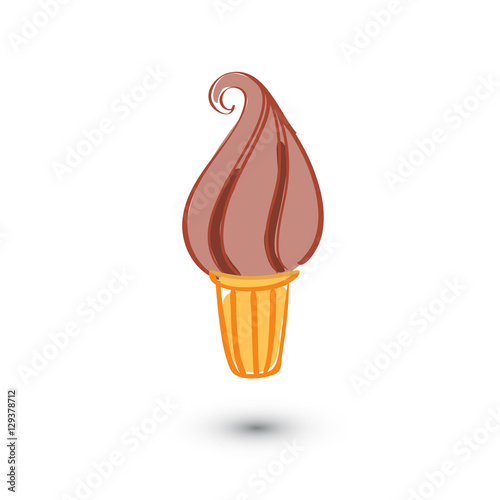 Soft serve ice cream on white background. Doodle style. Vector illustration