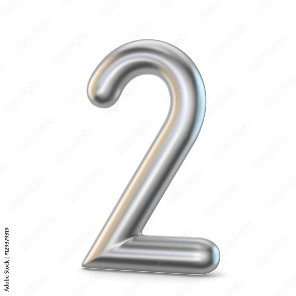 Metal silver font. Number TWO 2 3D Metal silver font. Number TWO 2 3D