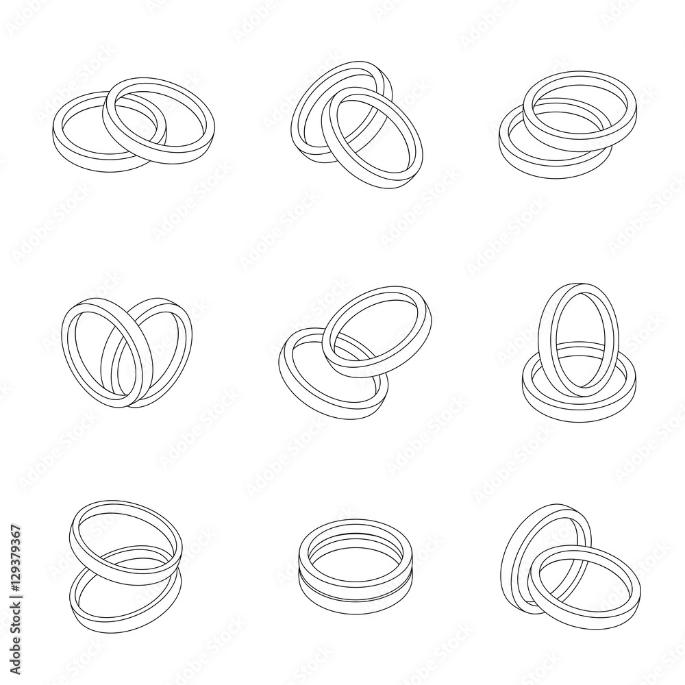 Huis Acht Overleving Wedding ring outline flat style compose design illustration 3d black and  white set and isolated on white background, vector eps10 Stock Vector |  Adobe Stock