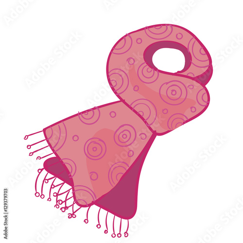 Pink scarf with fringe on white background. Vector illustration