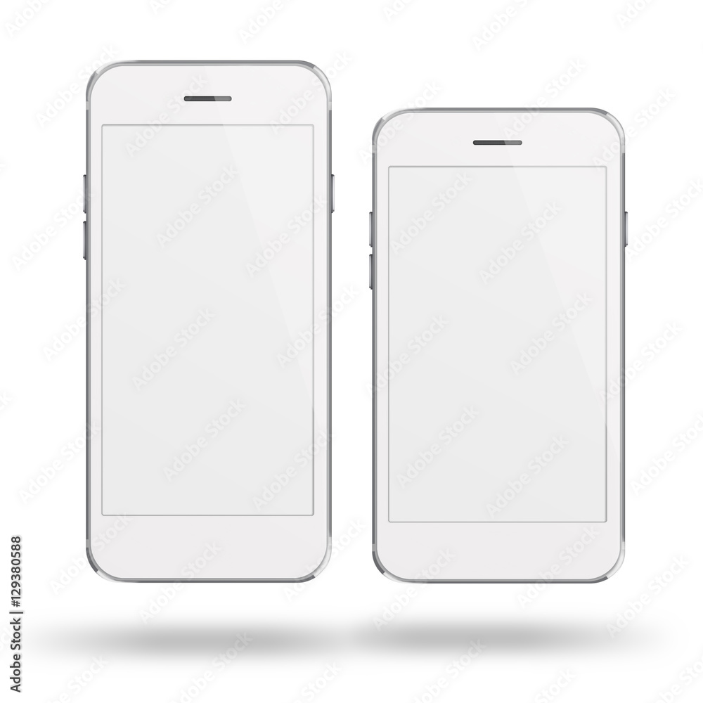 Mobile smart phones with white screen isolated on white background. 3D illustration. Mobile smart phones with white screen isolated on white background. 3D illustration.