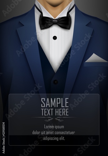Blue tuxedo with black bow tie