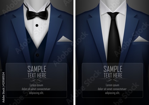 Canvas Print Set of business card templates with suit and tuxedo and place for text for you