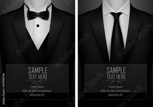 Photo Set of business card templates with suit and tuxedo and place for text for you