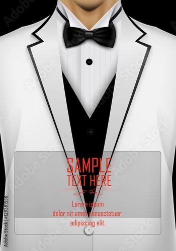 White tuxedo with black bow tie