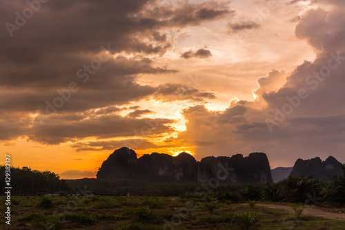 sky in twilight time with mountain  Thailand