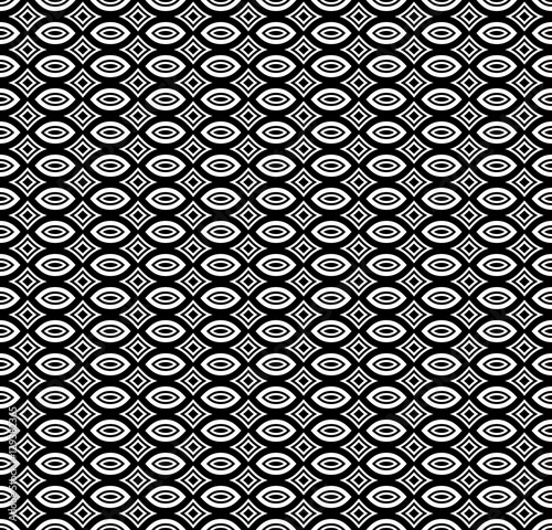 Vector seamless pattern, black & white repeat monochrome ornamental texture. Simple abstract endless mosaic background. Design element for prints, decoration, textile, wrapping, digital, cover, web